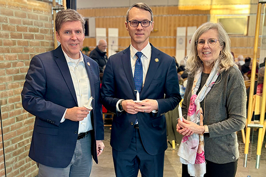 Fairfax County Supervisor Walter with Congressman Walkinshaw and UCP Pastor Beth Williams at a vigil for Renee Good and Alex Pretti