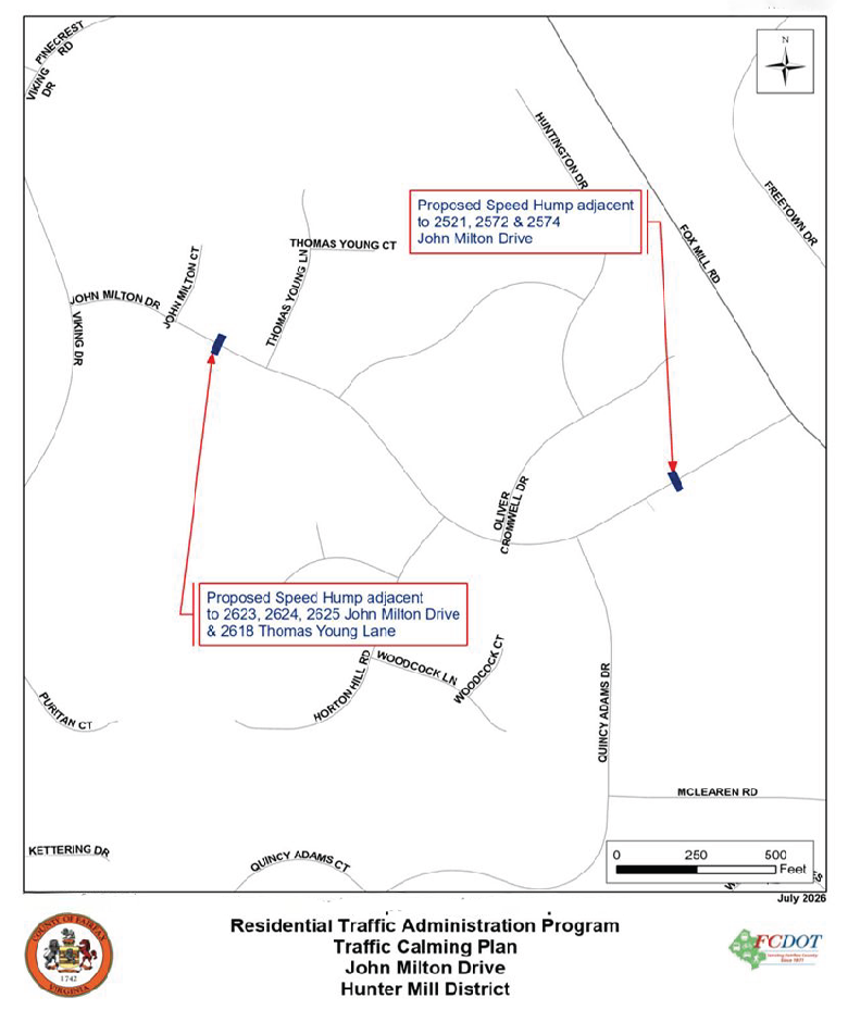 John Milton Drive speed hump location map