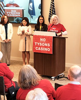 Lynn Mulston speaking at the no casino news conference on Jan 15 2025  in Richmond