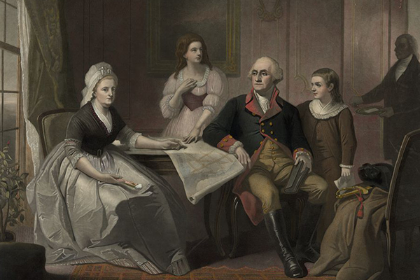 Engraving of George Washington and his family by William Sartain