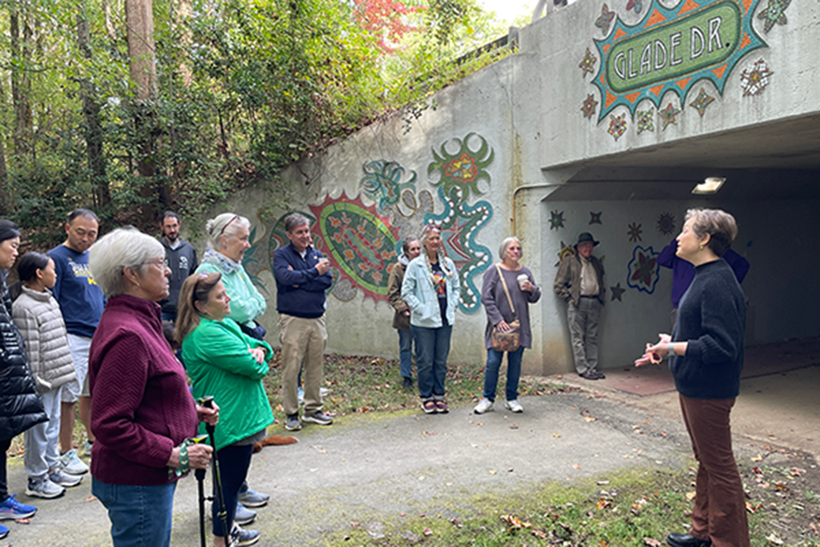 Fairfax County Supervisor Walter and a group of people at the Glade Drive underpass