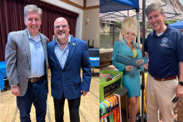 Fairfax County Supervisor Walter Alcorn with Kurt Rose and a Dolly Parton cutout.