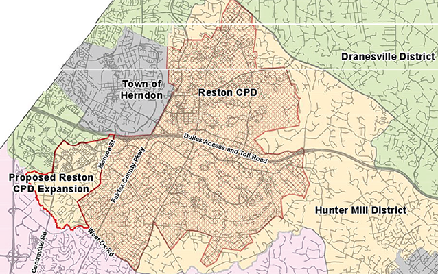 Map showing the expanded Reston Community Parking District in the McNair Farms neighborhood expansion