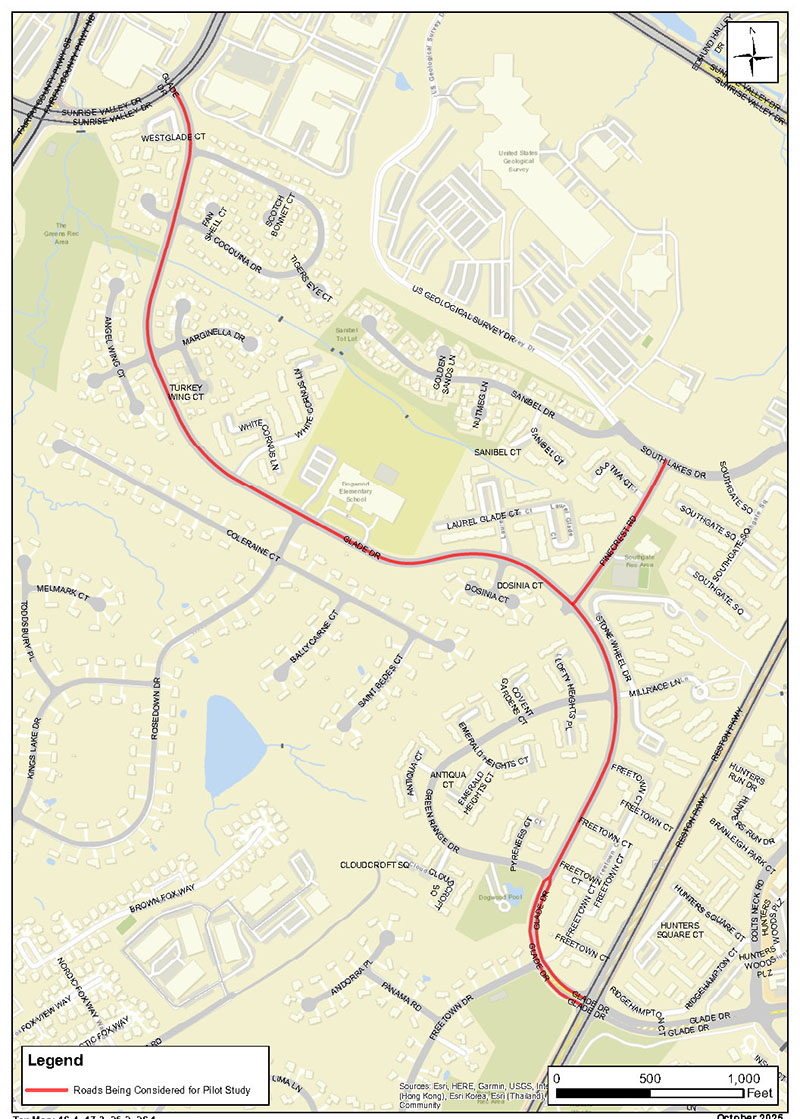 Map of Hunter Mill District roads proposed for 20 mph speed limit