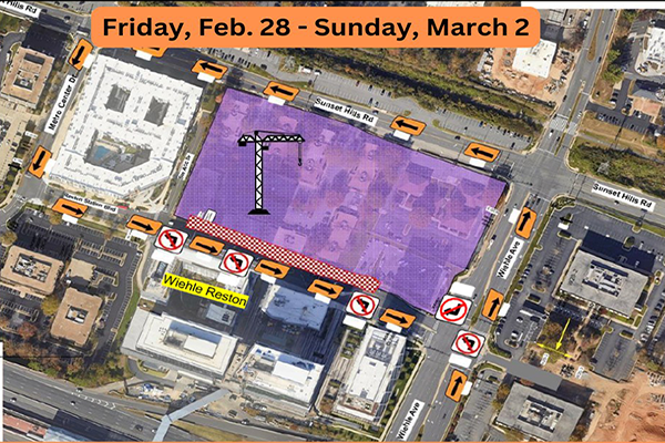 Reston Station Boulevard detour map for Feb 28 to March 2