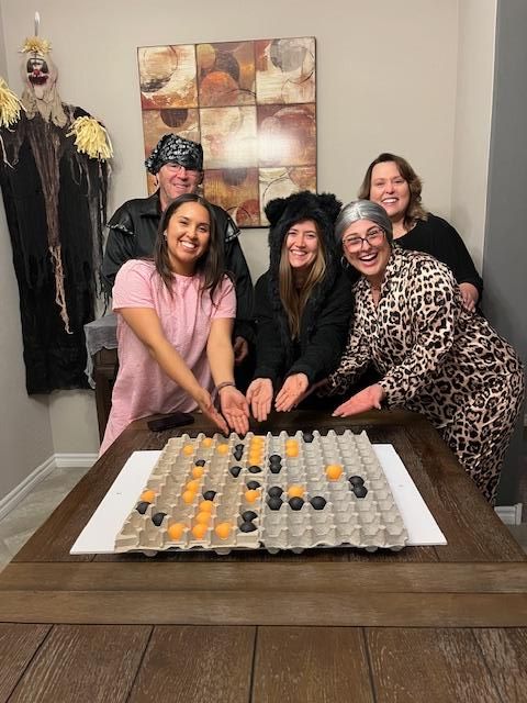 Robert Bordeaux Sara Gudiel Kelsey Kaplan Sandy Ziegler Ashley Roach and friends dressed in Halloween costumes