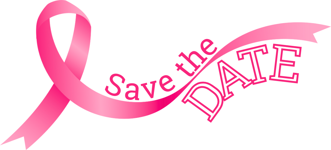Pink breast cancer awareness ribbon with Save the Date text
