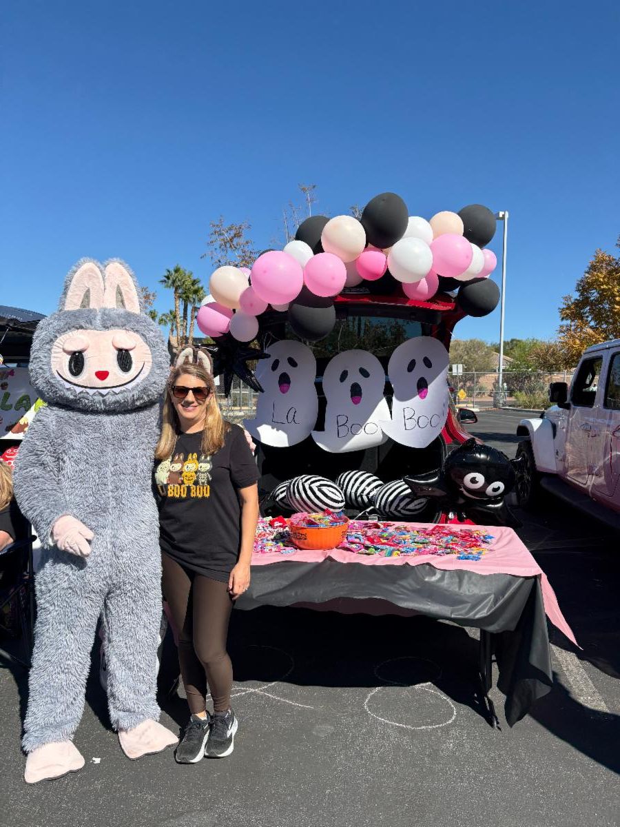 Heather Ortiz and husband dressed as Labubus