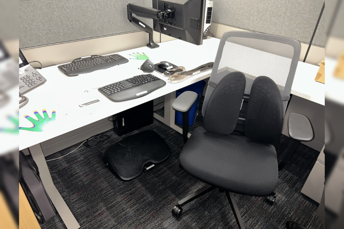 Ergo Lab featuring test equipment like keyboards mice a chair and more