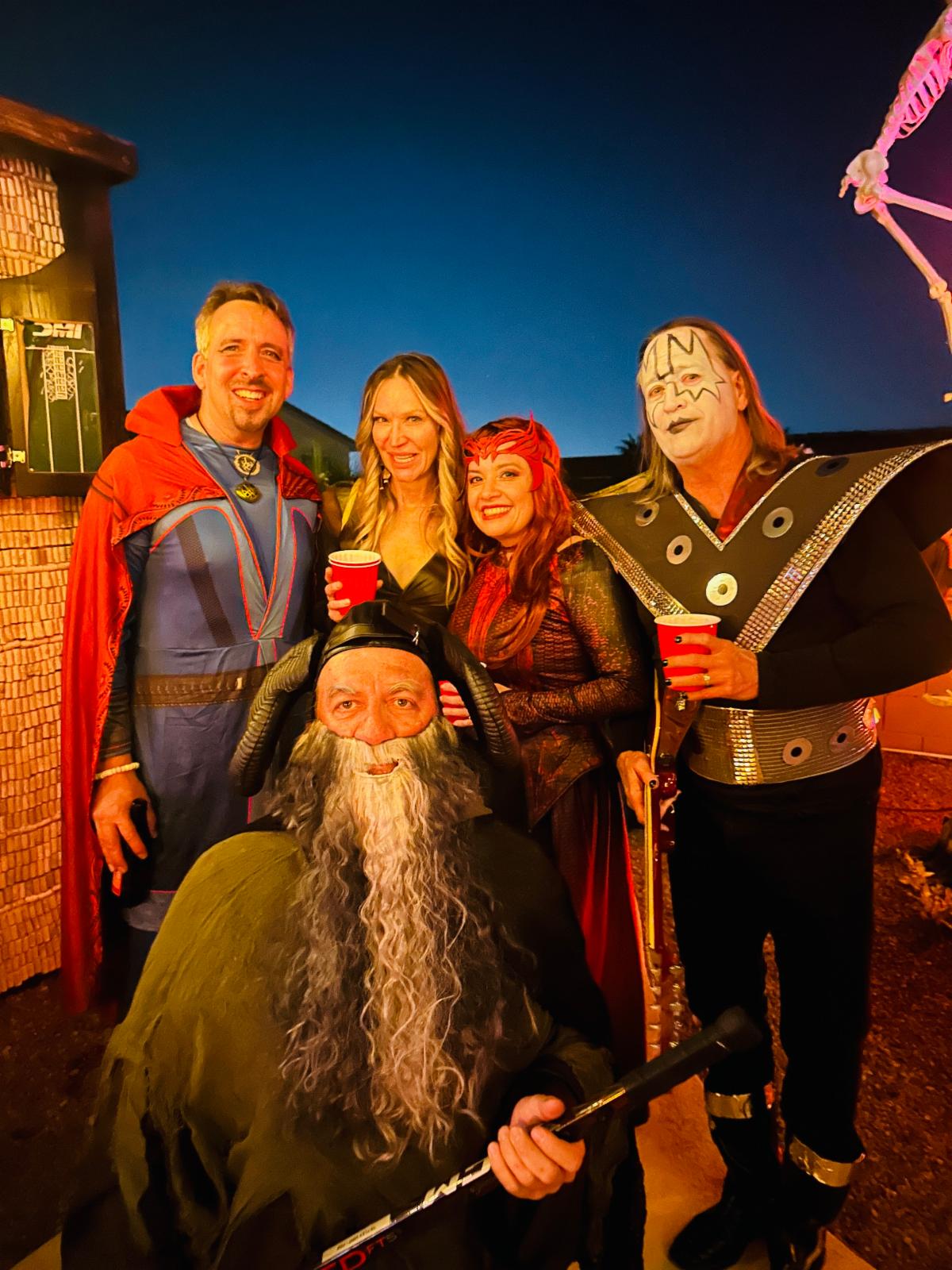 Nancy Mayorga and husband and friends dressed in a variety of Halloween costumes
