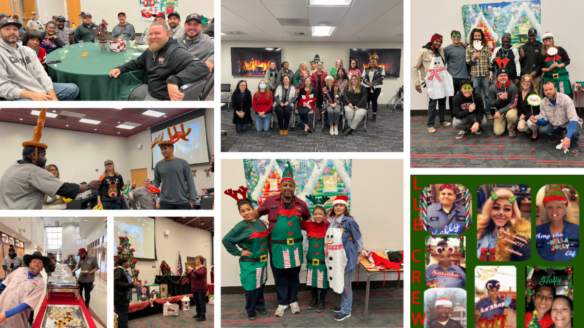 Photo collage of Business Affairs teams enjoying their holiday parties last December.
