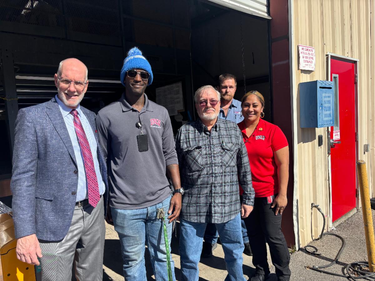 Interim President Heavey does a walkthrough with UNLV custodial supervisors