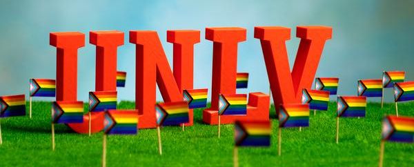 UNLV Letters surrounded by Pride flags