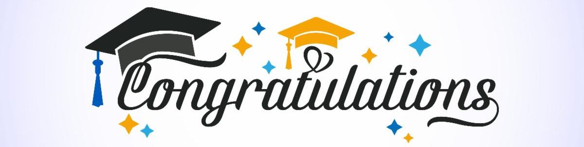 A graphic that says congratulations with an animated black cap over the C