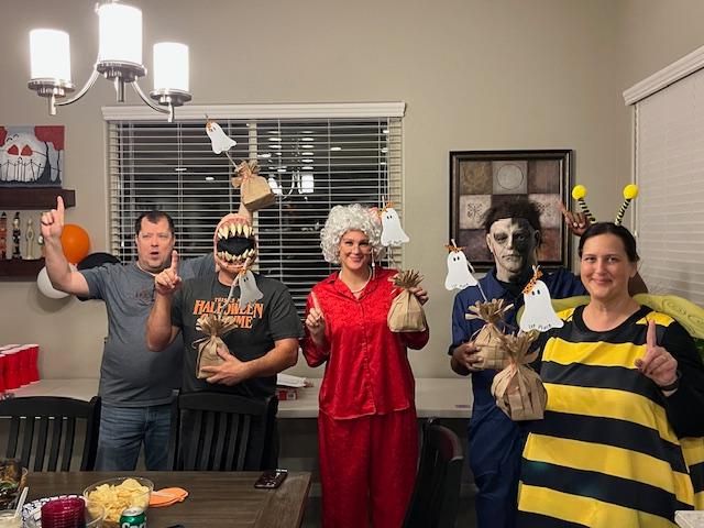 Micheal West Adam Howard Jayd Sorenson Farayi Dete and Brandi LaGesse dressed in Halloween costumes