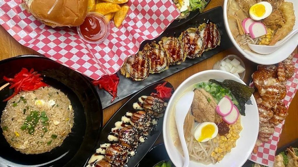 Ramen, sushi, sandwich, and other foods from Ramen Aku