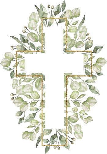 Watercolor hand painted  Floral Cross Clipart_ Easter Religious greenery illustration_  Baptism Cross clip art_  Holy Spirit clipart_ golden frame_ wedding