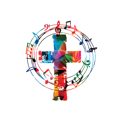 Colorful Christian cross with music notes vector illustration background