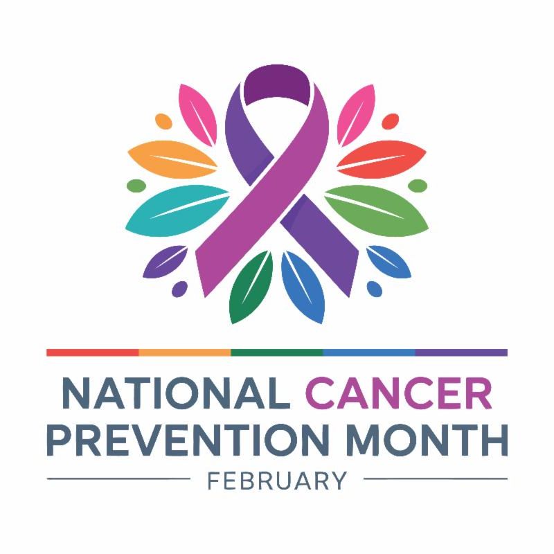 rainbow cancer ribbon for February as national cancer prevention month