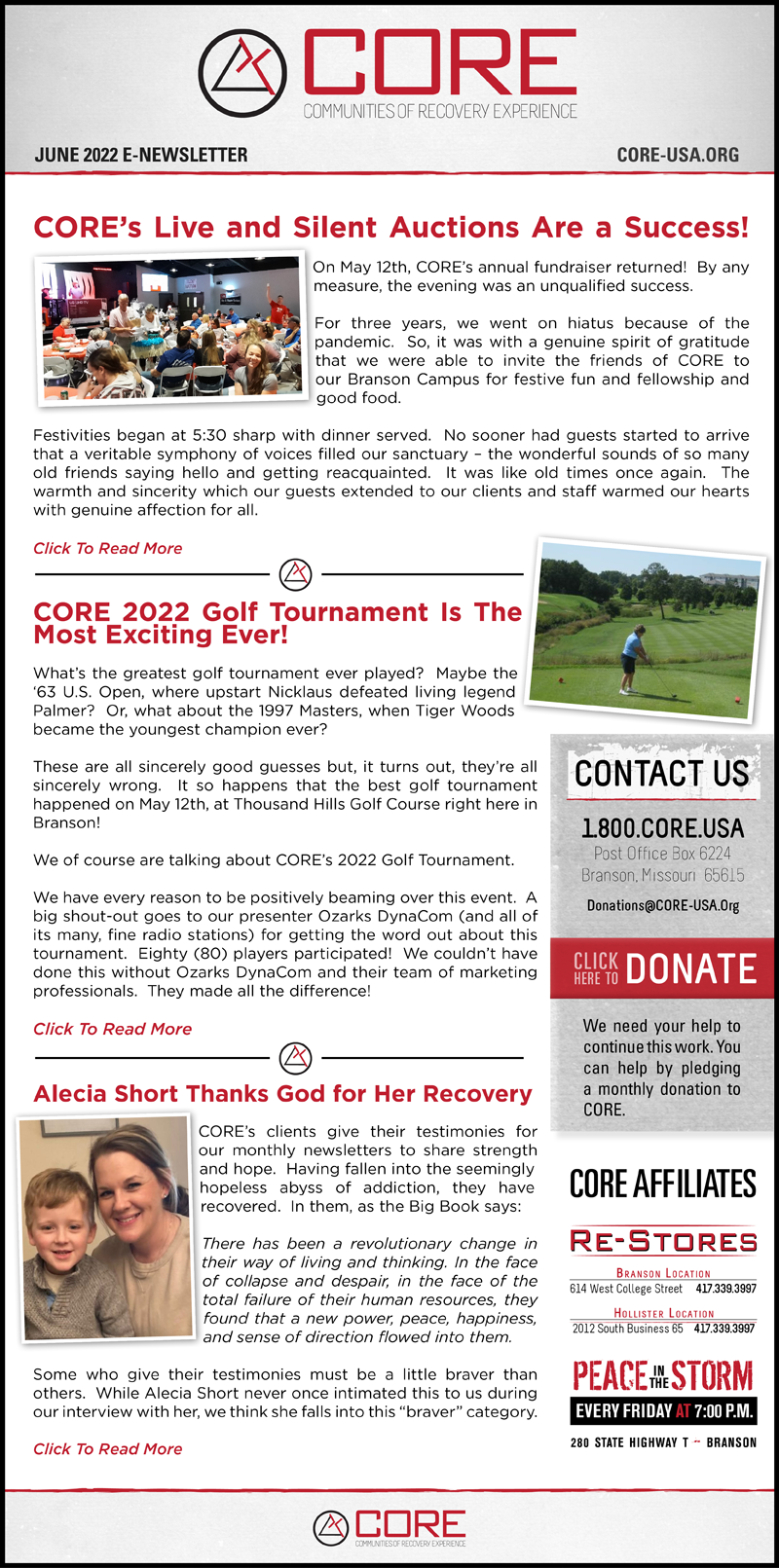 CORE June 2022 ENewsletter Successful 2022 Live & Silent Auctions