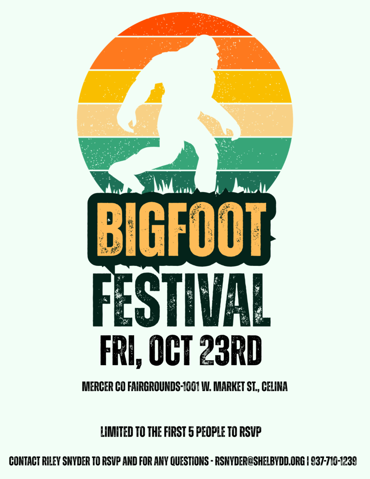 Mercer Bigfoot Festival Flyer for more info contact Riley Snyder at rsnyder@shelbydd.org