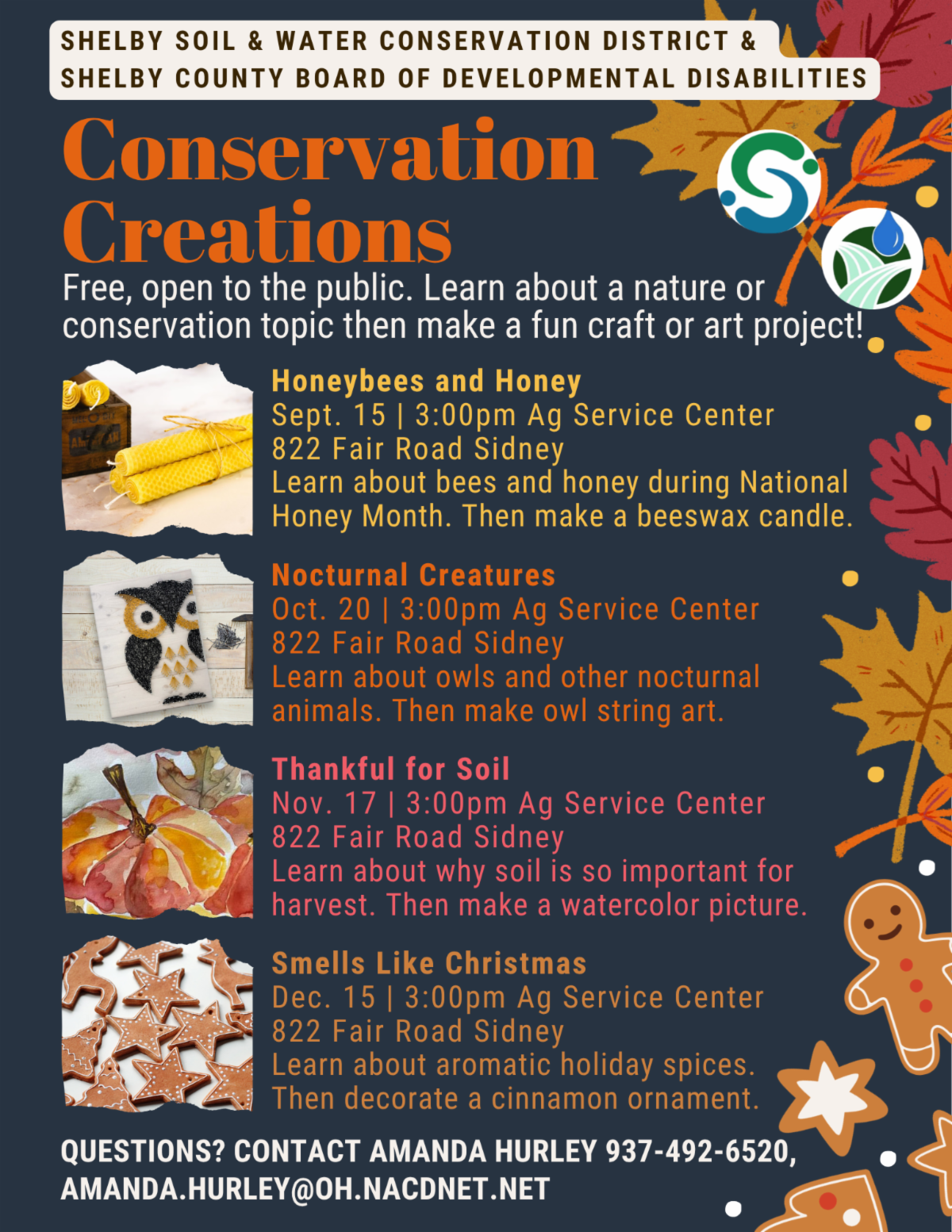 Conservation Creations Series Flyer. For more info or to rsvp contact Jessica Guillozet at jguillozet@shelbydd.org or 937-638-6979 