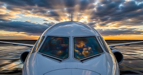 jet exterior at sunset