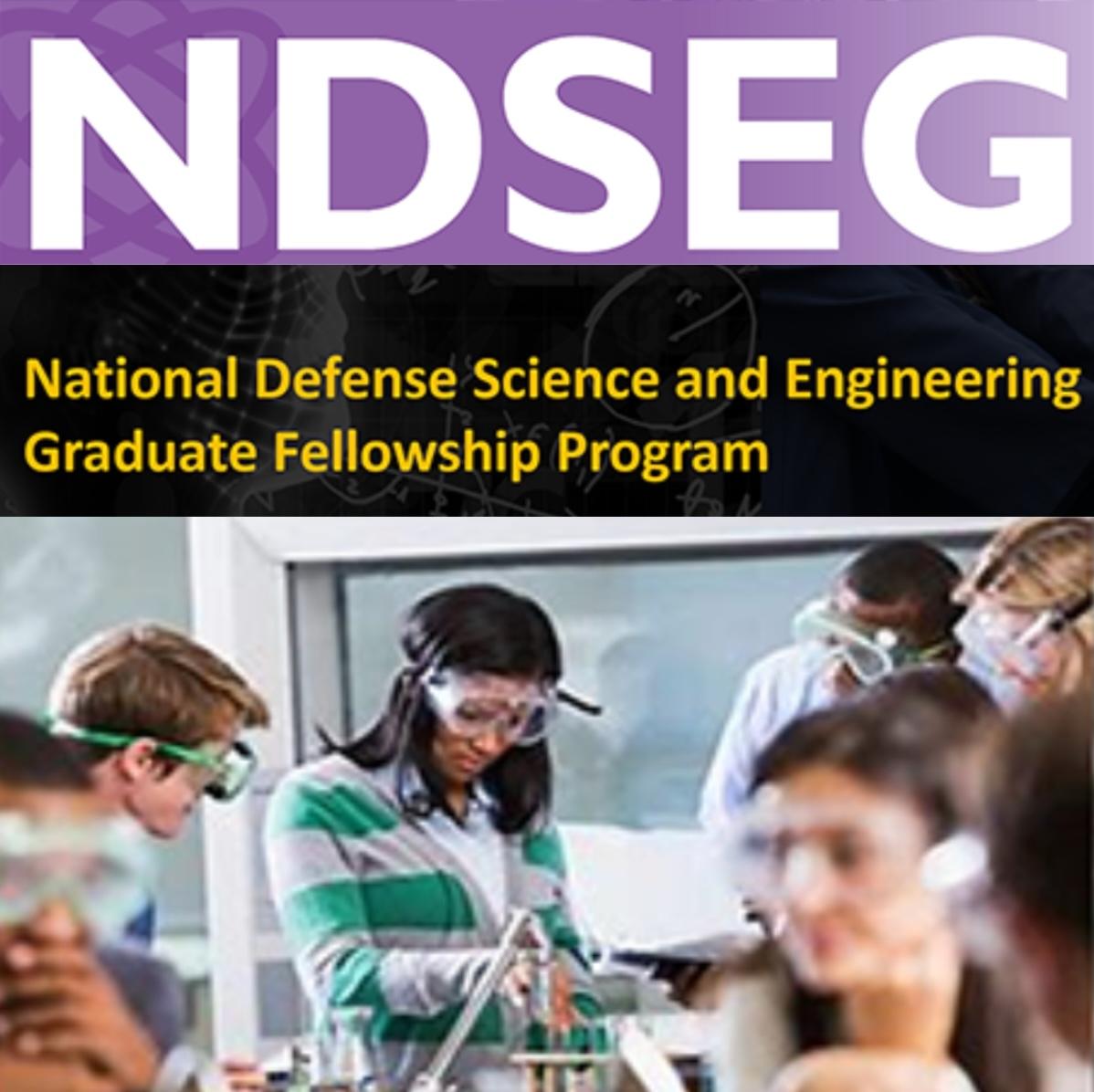 Students work in a lab with the NDSEG logo at the top