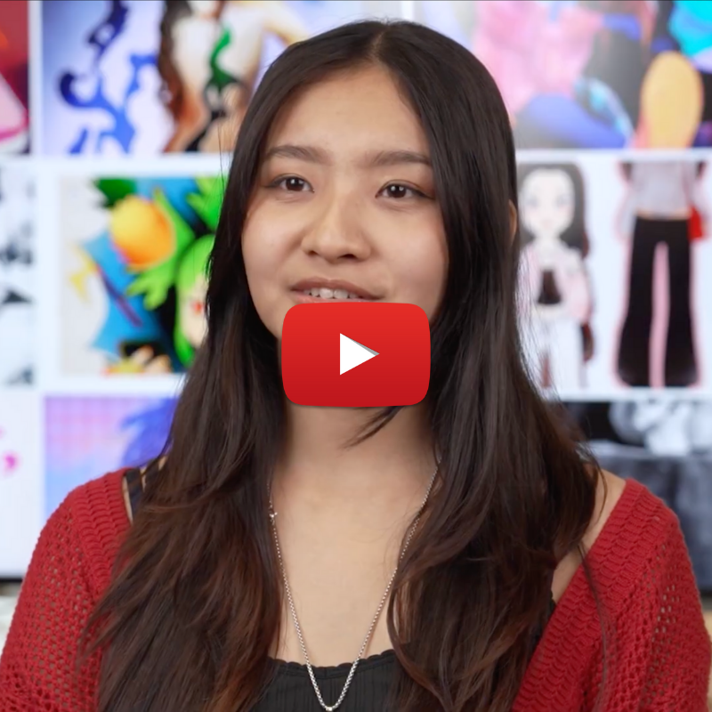 Student Danika Perez with Youtube icon