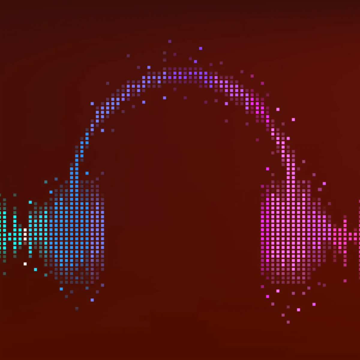 Digitally generated image of headphones in shades of blue, pink, green, and purple.
