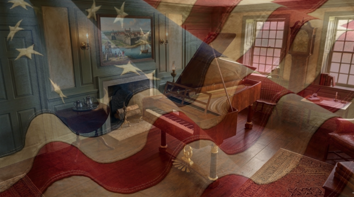 flag overlay colonial parlor