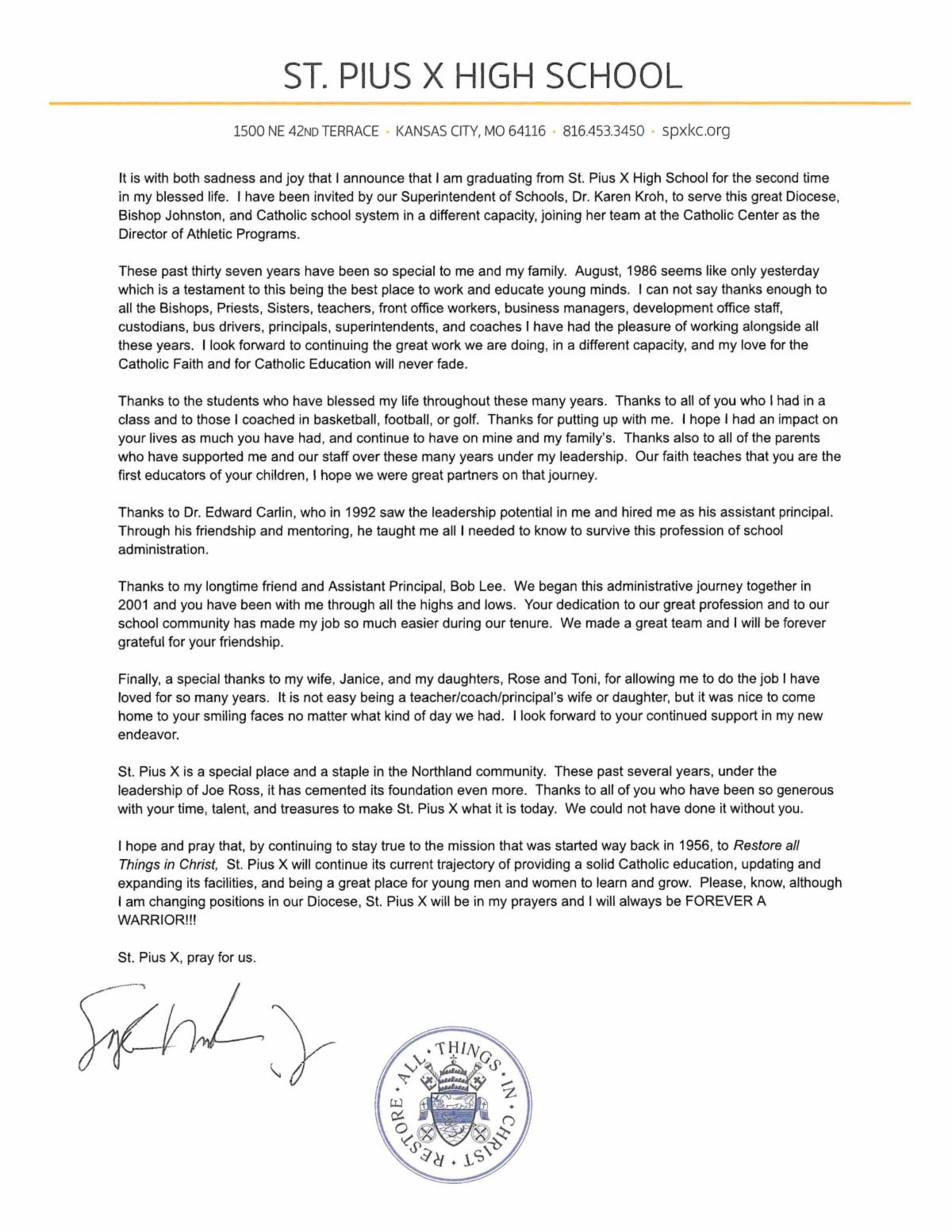 A Message from President Joe Ross & Principal Joe Monachino