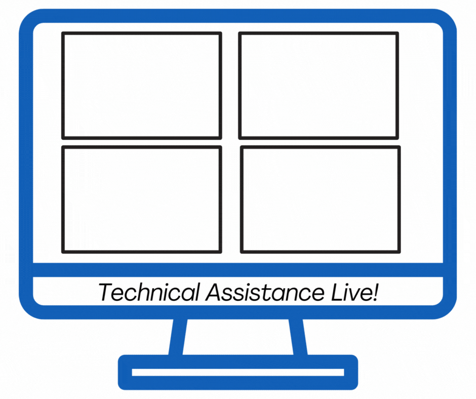 Computer with University of Miam logo and RMTC logo at the bottom says Technical Assistance Live 