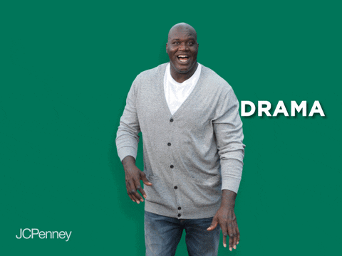 Gif of Shaquille Shaq ONeal smiling and swatting away words that float toward him Negativity Drama Bad Vibes Anxiety