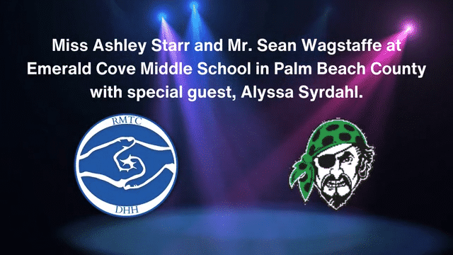 GIF of Teacher spot light highlighting Palm Beach County with school logo of a pirate and RMTC logo
