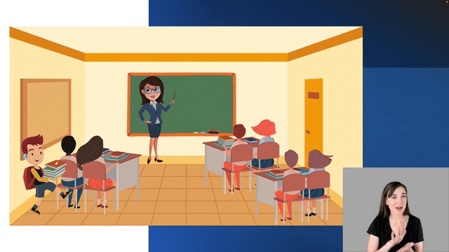 TA Live GIF with Teacher walking into classroom to support student with Candace signing why is it important for teacher of the deaf to integrate into the classroom 