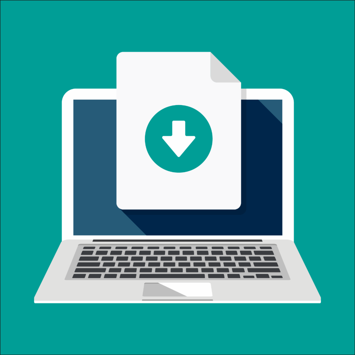 Laptop vector with download icon on screen.