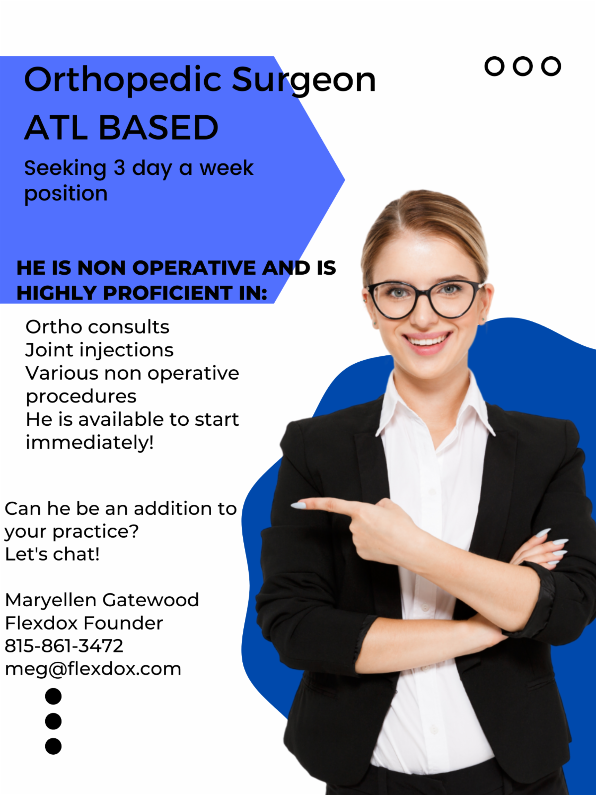 Non operative Orthopedic Surgeon available part time located in Atlanta