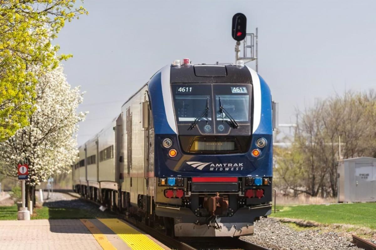 An Amtrack train stopped at one of the Michigan stations.