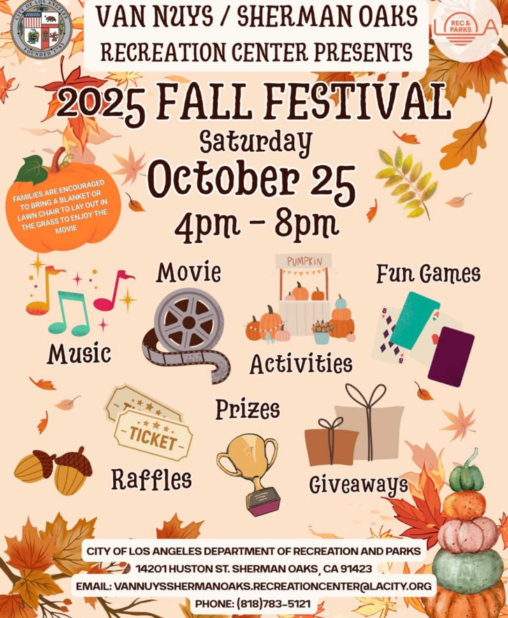 2025 Fall Festival - Saturday October 25 at 4-8pm - Van Nuys Sherman Oaks Park