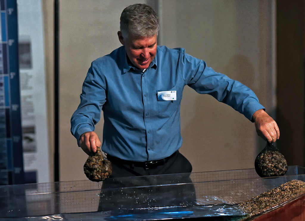 Steve Malton experimenting with barriers in the Wave Tank