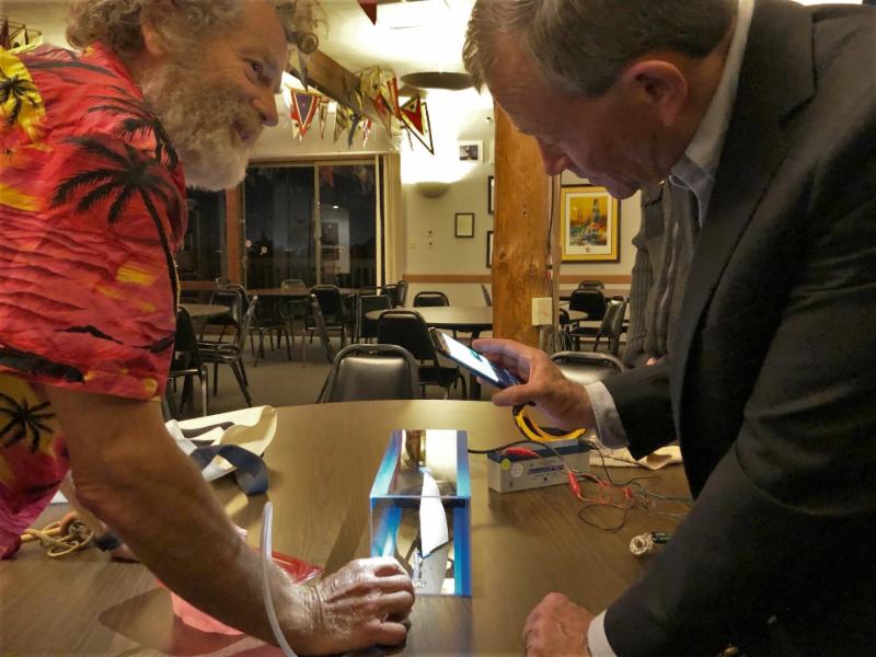 Paul Kamen and Jim Hancock Experimenting with Wind Tunnel