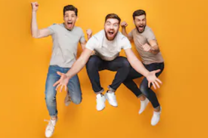 Three men jumping