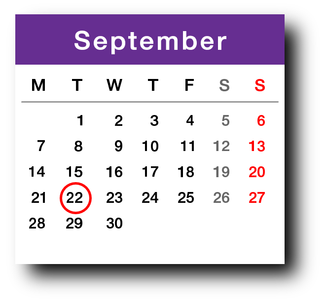 A September calendar page with 22 circled