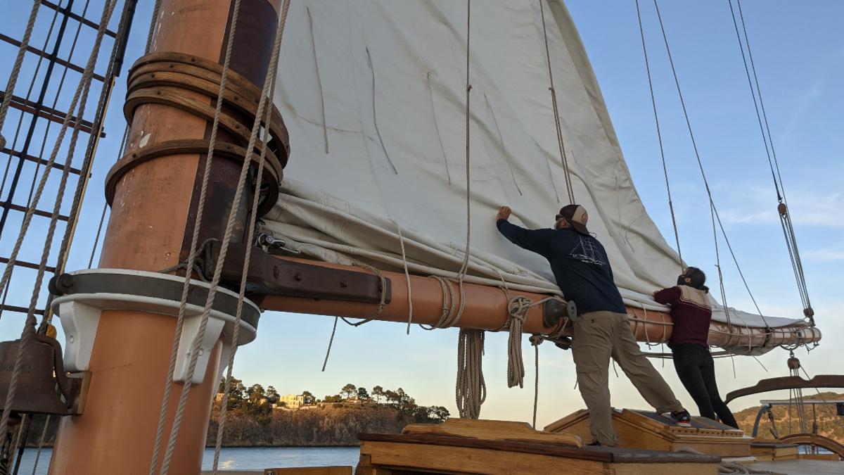 Furling the Main on the Matthew Turner