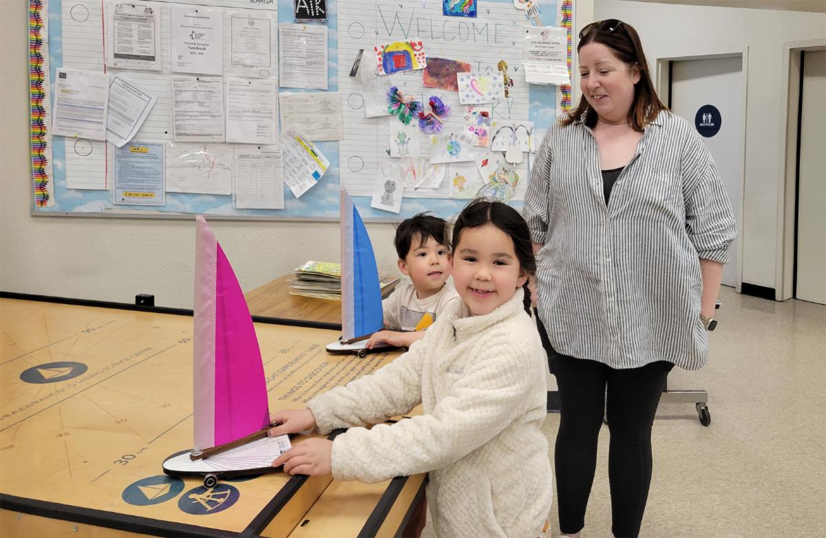 Kids engaging with SSC Exhibits at Otis Elementary