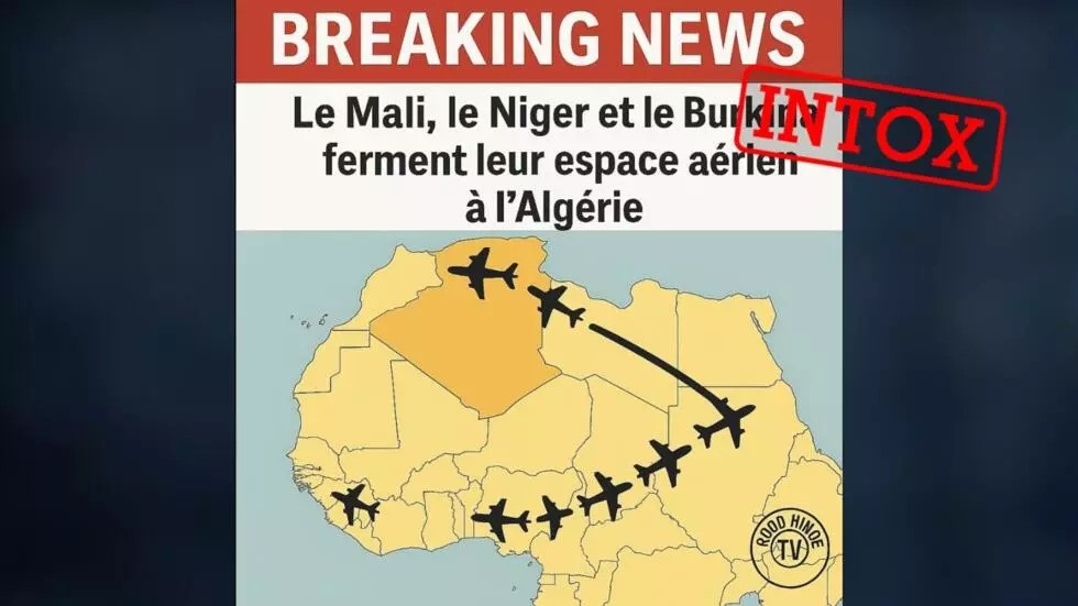 A Facebook post uses this image, which claims that Niger and Burkina Faso have closed their airspace to Algeria. © Facebook
