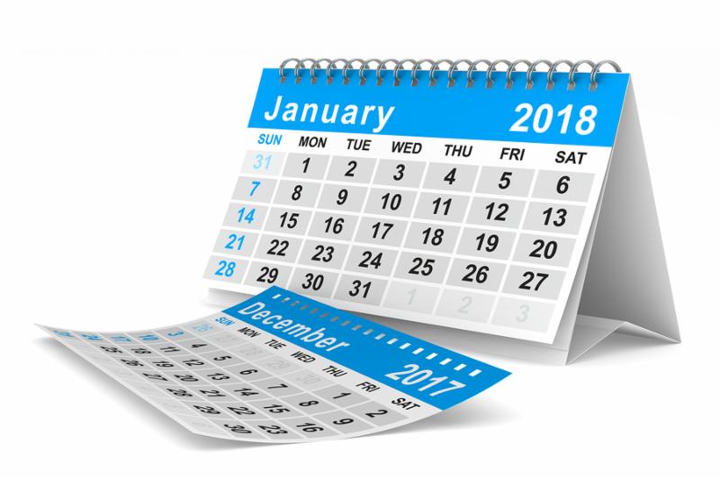2018 year calendar. January. Isolated 3D illustration