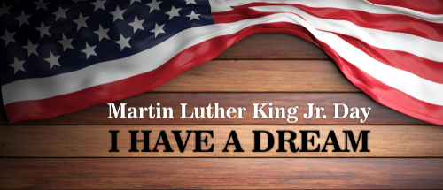 MLK day. Martin Luther King jr_ I have a dream text and USA flag on wood background_ US national holiday card template. 3d illustration
