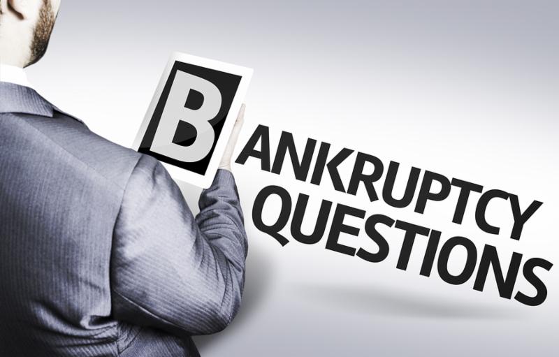 Business man with the text Bankruptcy Questions in a concept image